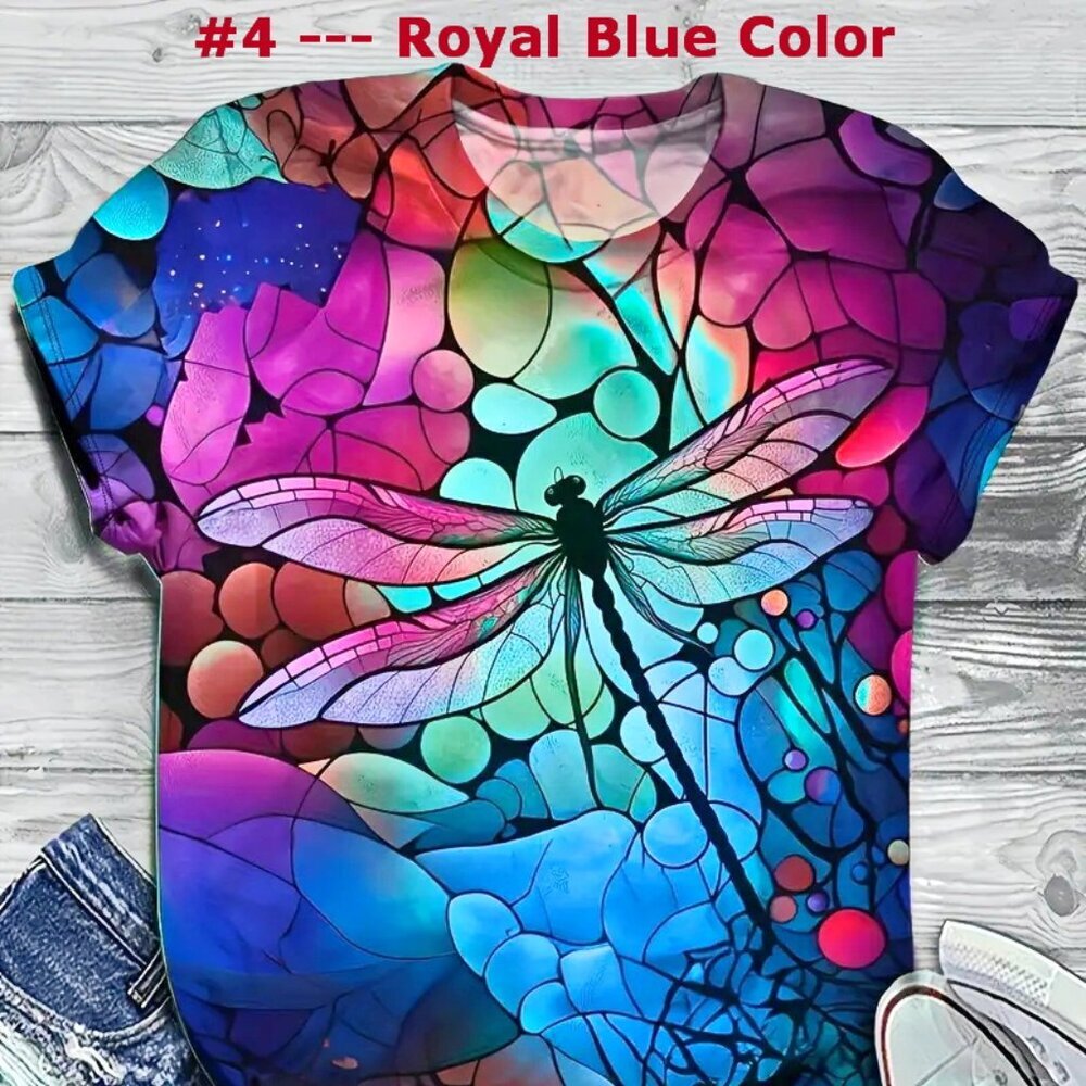 Purple Color -New- Plus Size Dragonfly Print T-Shirt Sizes 2x, 3x